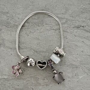 Silver pandora Charm Bracelet with pandora ring